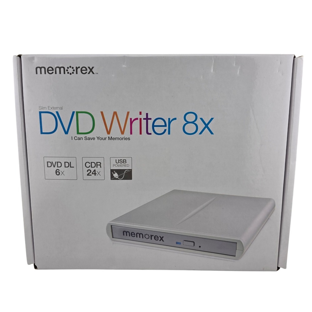 Memorex Slim External DVD Writer 8x Silver MRX-650LE USB‎ Open Box Never Used